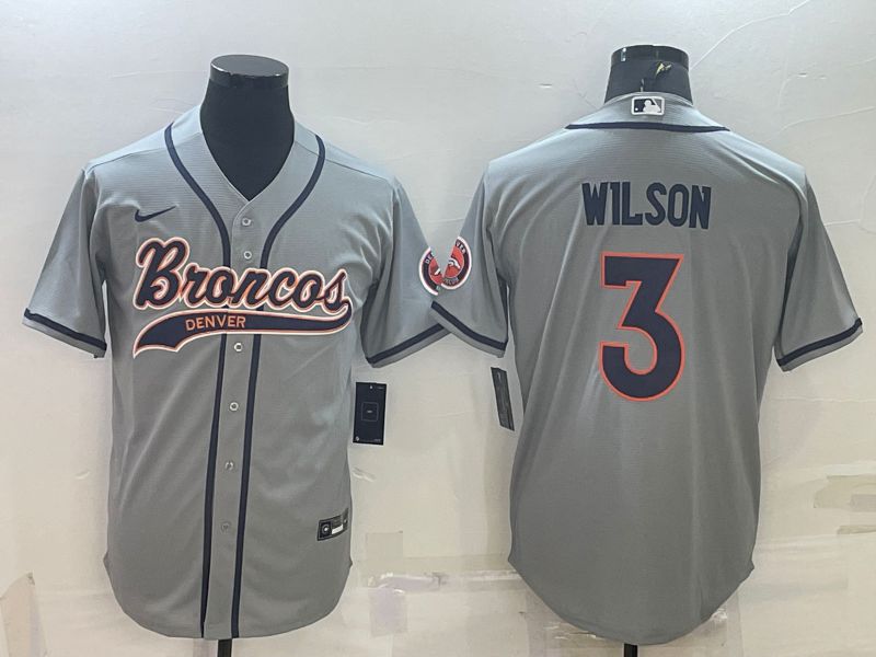 Men Denver Broncos #3 Wilson Grey 2022 Nike Co branded NFL Jersey1->denver broncos->NFL Jersey